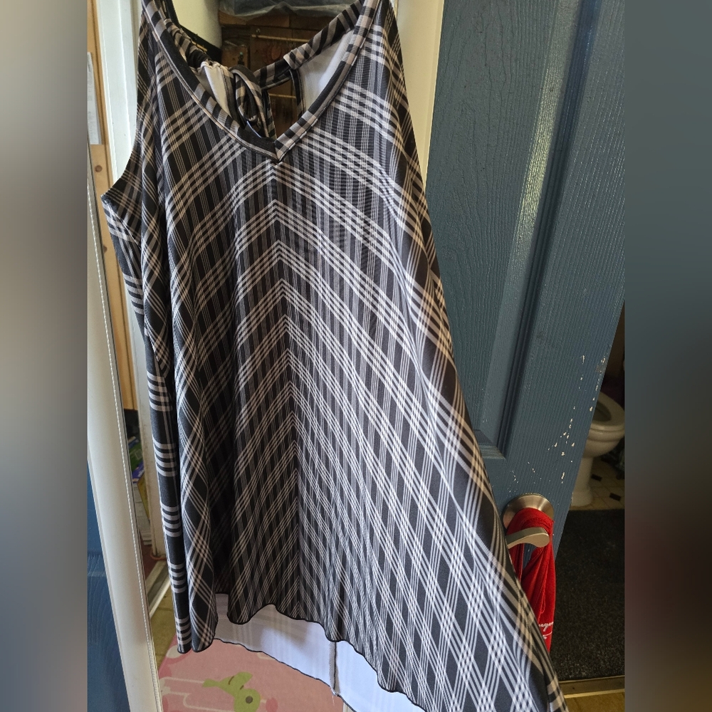Kini Zamora Black and White Plaid Sleeveless Top